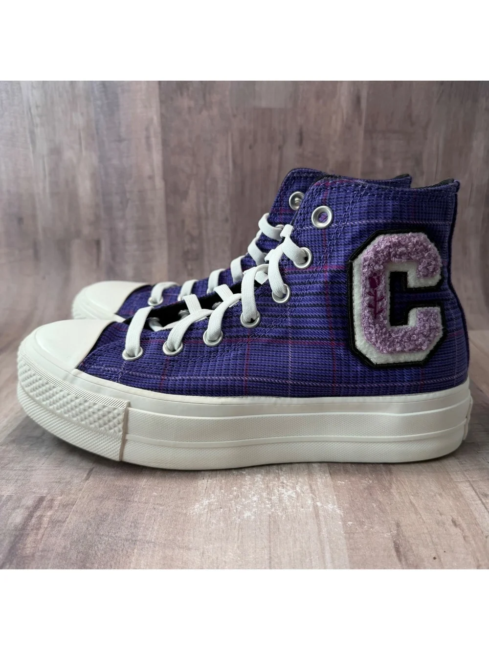 Converse All Star Lift Hi Shoes Women's 7.5 Plaid Court Purple Platform Sneaker